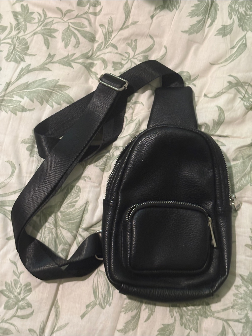 Sondra Roberts Black Pebbled Leather Sling Crossbody